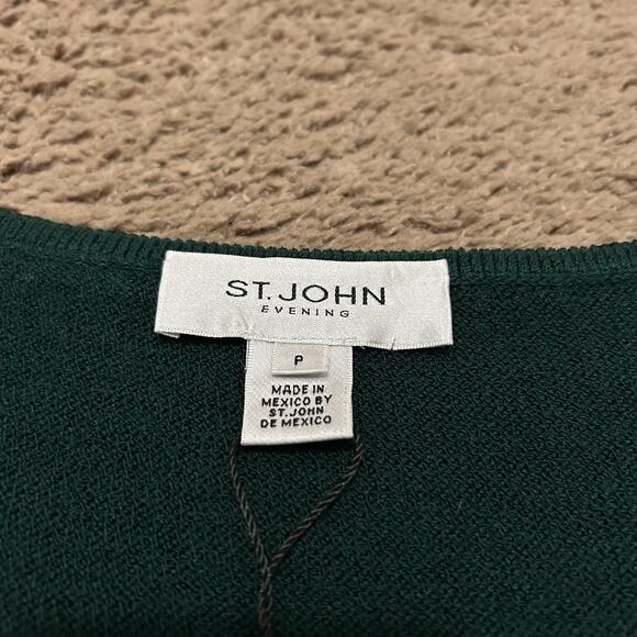 St John Evening Knit Sleeveless Top Embellished Collar Emerald Green Size P - Picture 5 of 8